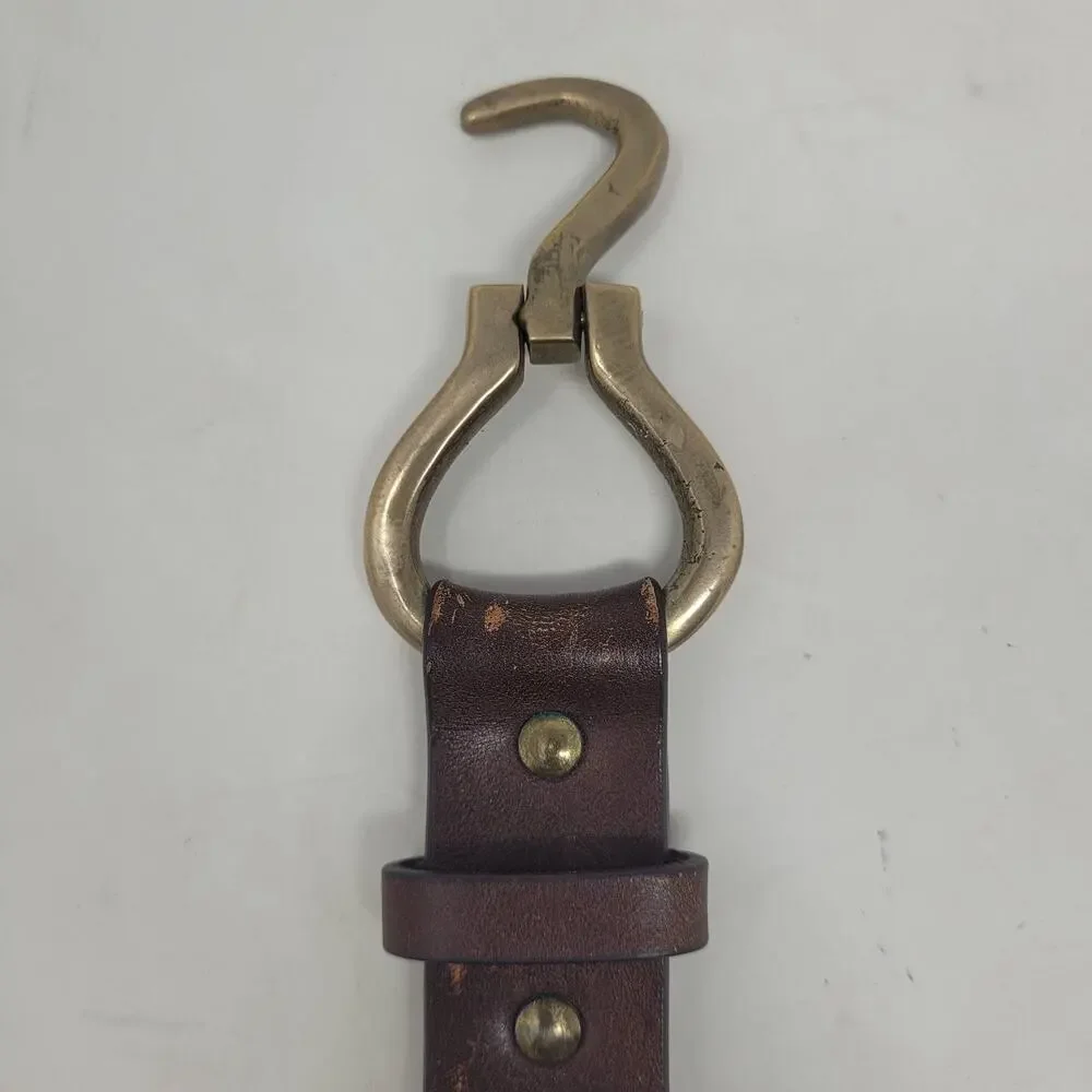Orvis Belt 38 Brown Full Grain Leather Brass Hook Hoof Pick Equestrian Rugged
